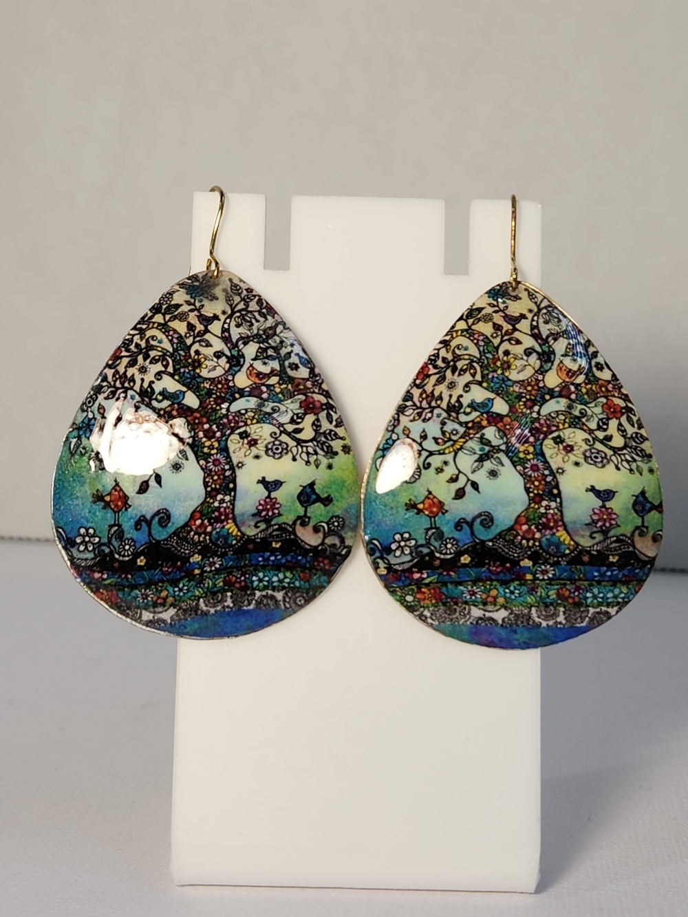 Stunning!! Tree of Life Japanese Inspired Art Teardrop Earrings NWT VTG
